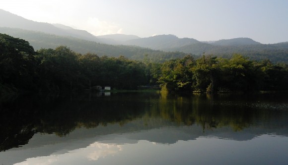 serene mountains in the background