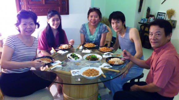 enjoying a rare family meal with the Lee family