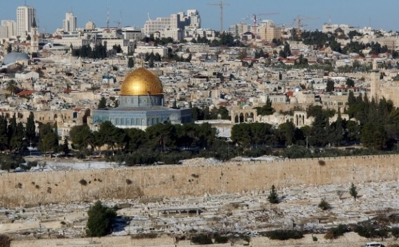 From the Mount of Olives: a snowed over view of old city