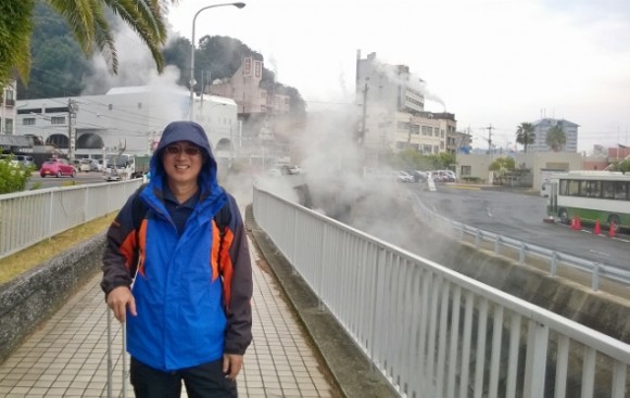 Hot steam rising -small onsen town by the sea