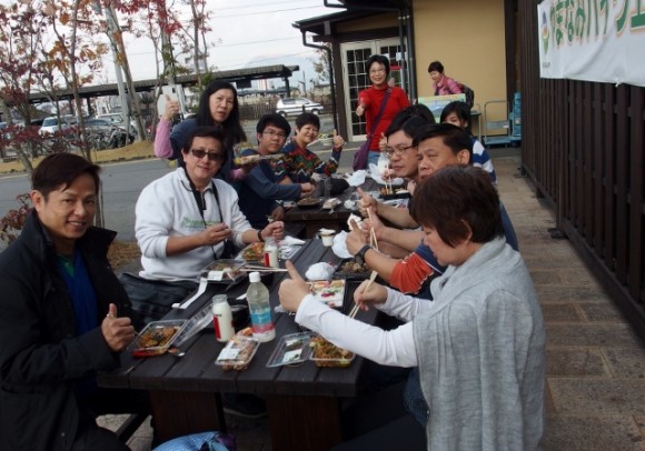 Lunch in the open - cool air and fabulous Mt Aso milk