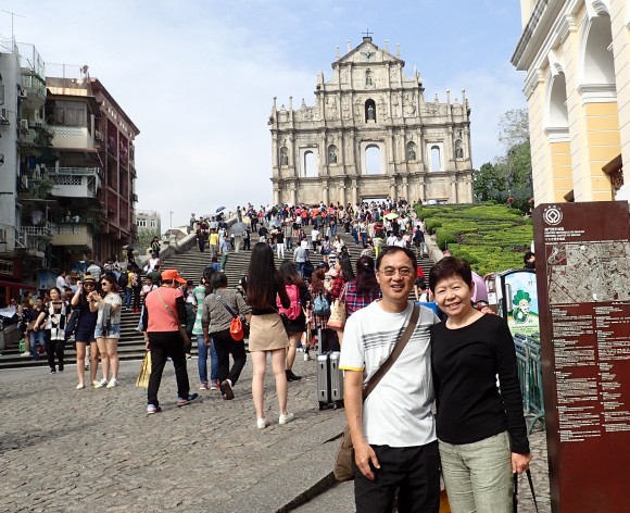 The famous ruins of St Paul's Cathedral in the background