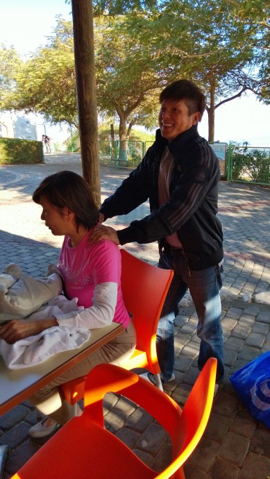 Jacob the masseur giving Jenny the finger treatment.