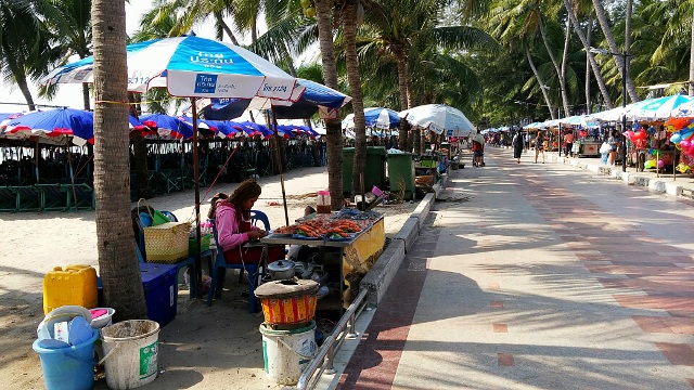 Walkway along Bangsean Beach a local haunt about two hours drive from the airport near Chon Buri