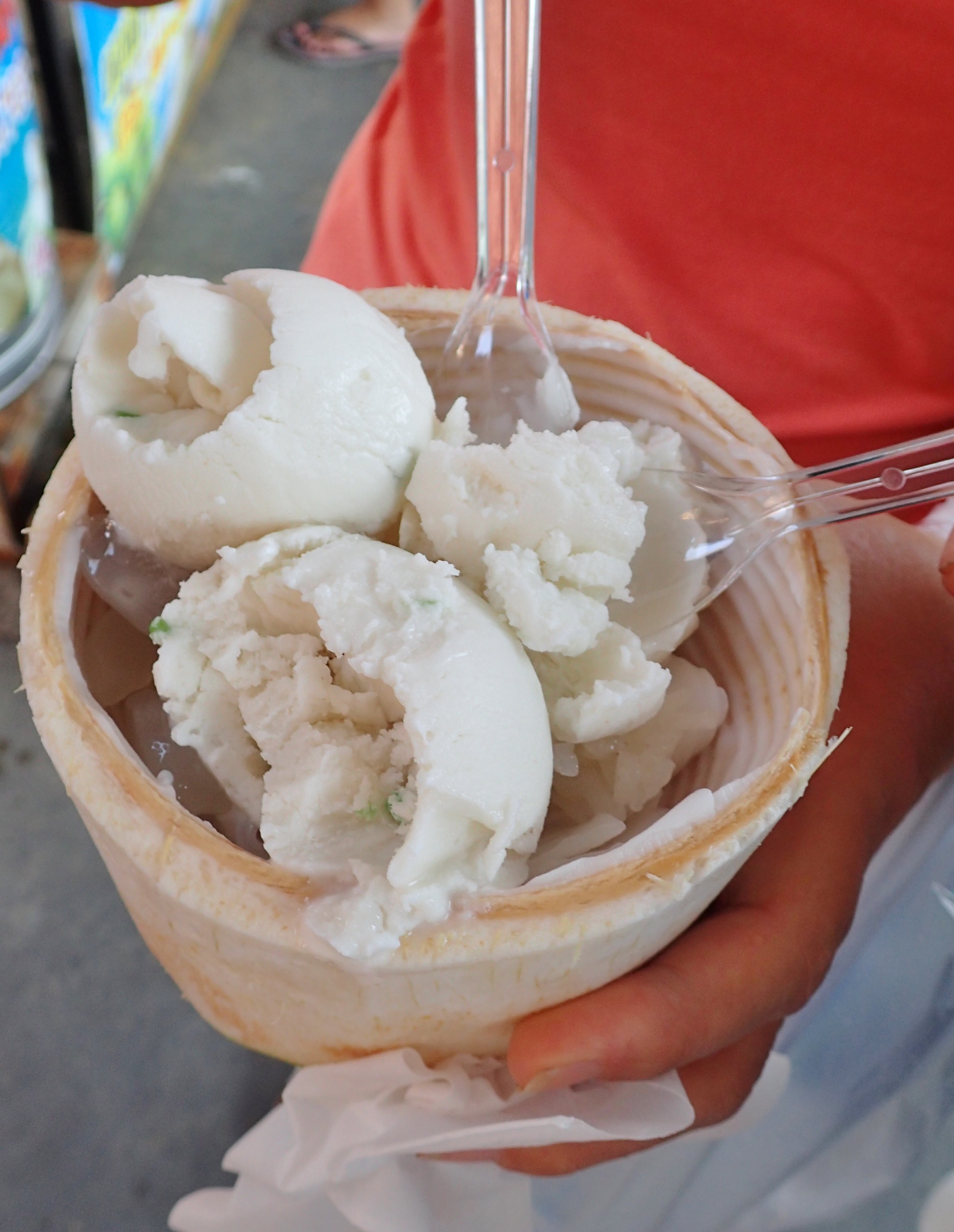 A coconut themed ice cream dessert