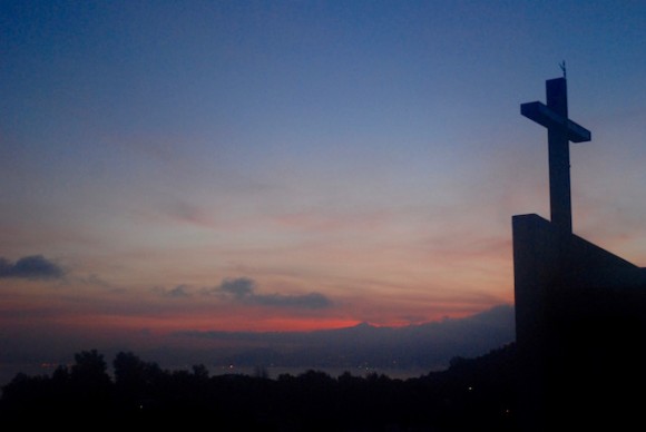 View of the cross from the top of the building, another place for night or early morning meditation.