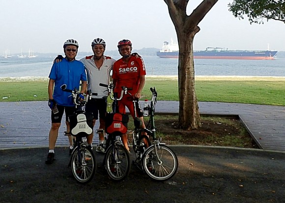 At the end of the Changi Park with the sea in the background.