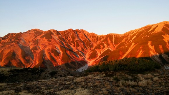 A huge mountain of wagyu beef. The sunset played colours with the mountains